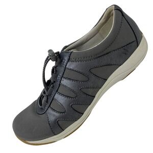 Dansko Women 39 US 8.5-9 Walking Shoes Sneakers Gray Leather Fabric Bungee Laces